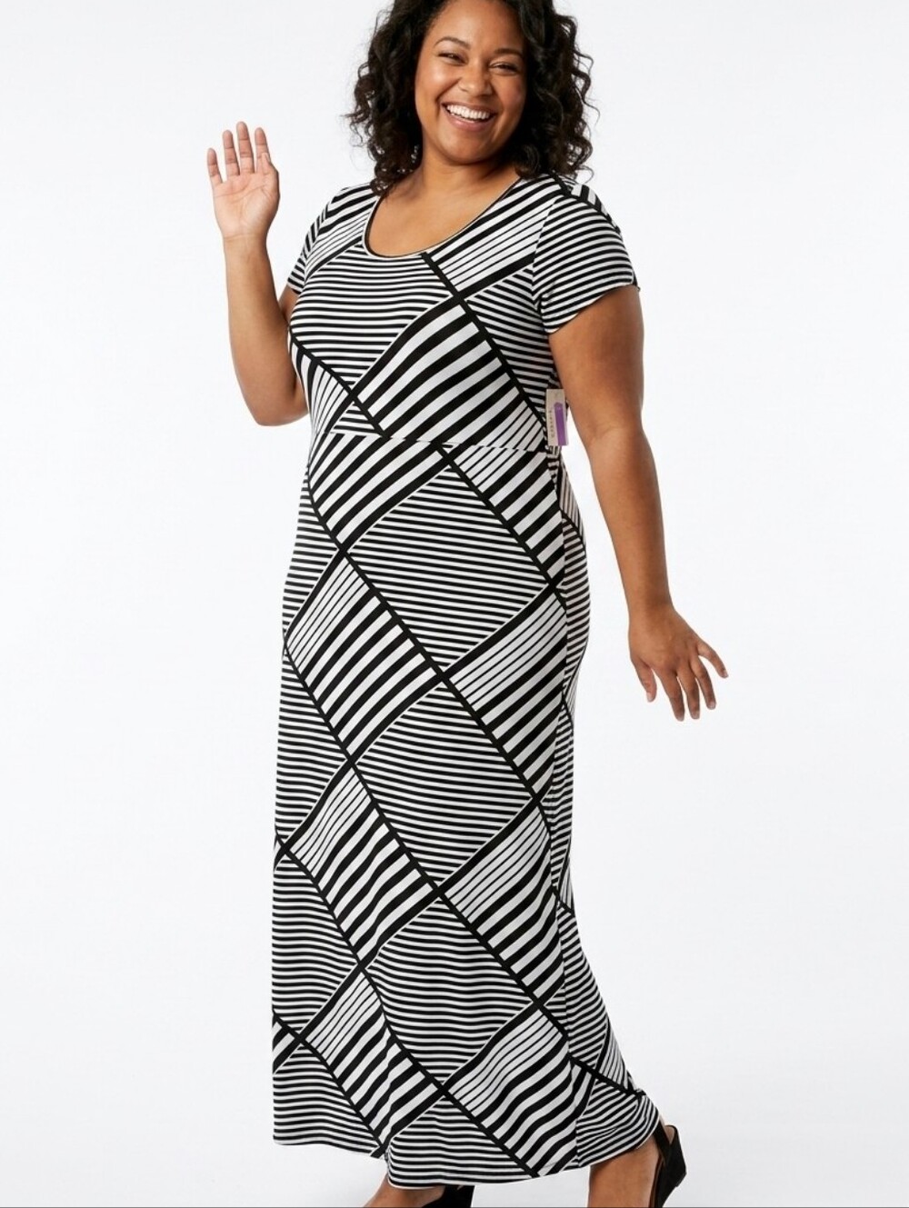 Just Be Plus Size  Black & White Geometric Maxi Dress